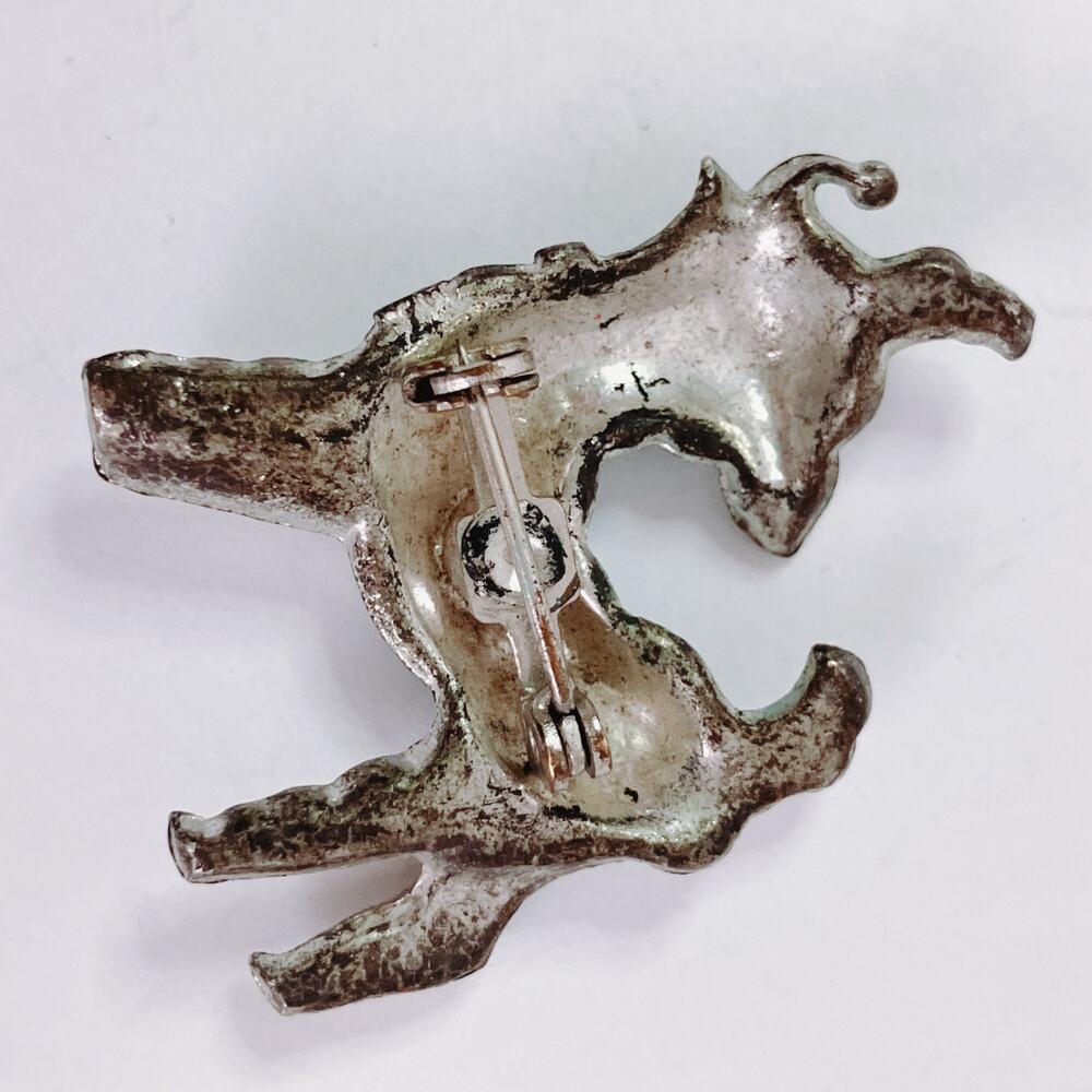 Vintage 1940s Blue Enamel Deer Pin Pot Metal Kitschy Novelty Figural Brooch - Picture 9 of 11